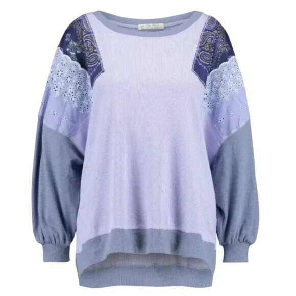 Free People Feelin' It Purple Patchwork Balloon Sleeves Oversized Top - Picture 3 of 8